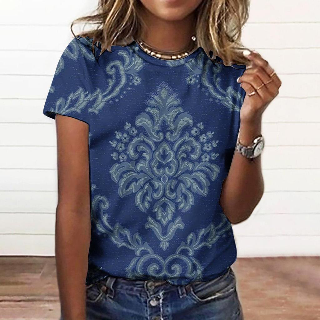 Женский модный повседневный свободный пуловер с коротким рукавом и принтом с круглым вырезом