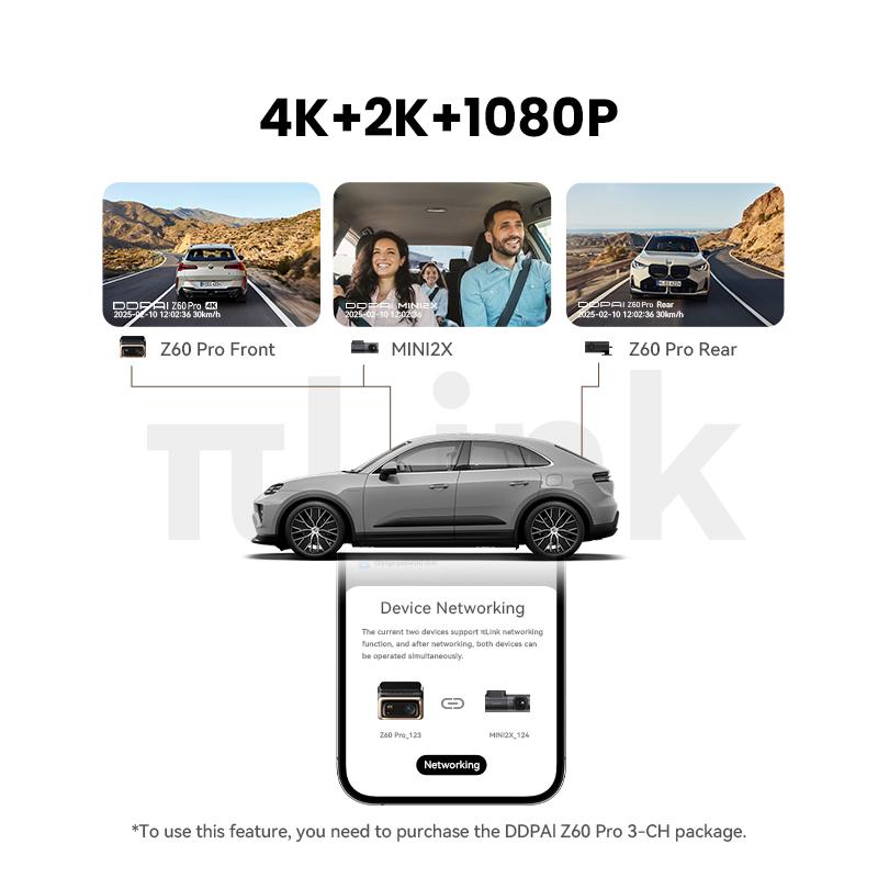 Видеорегистратор DDPAI 4K Z60 Pro с поддержкой HDR, передняя, задняя и салонная камеры, сенсор SONY STARVIS2 678, 5 ГГц Wi-Fi, GPS, ADAS, 4G Автомобильный видеорегистратор