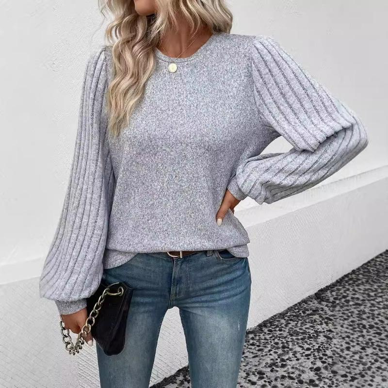 Women's Autumn Round Neck Long Sleeve T-shirt Solid Color Casual Versatile Top
