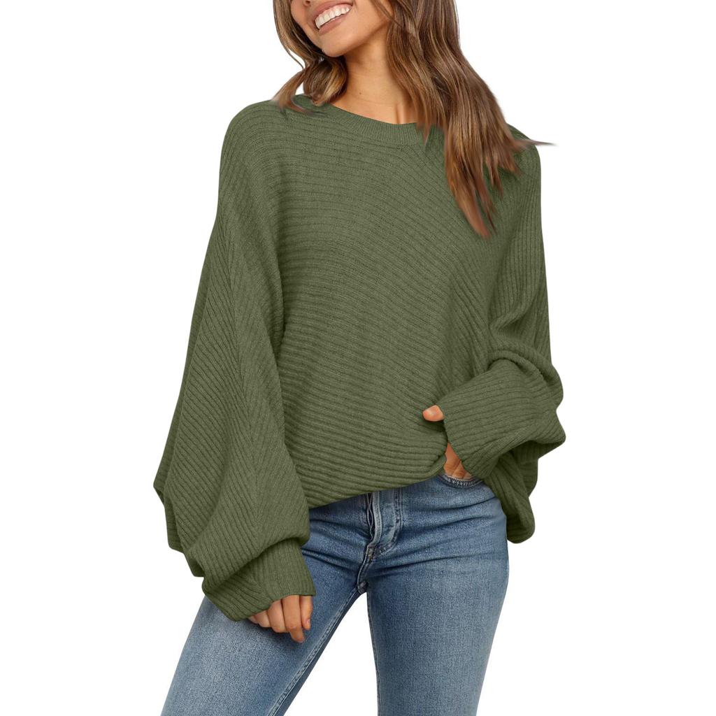 Women's Round Neck Solid Color Loose Knitted Long-sleeved Top