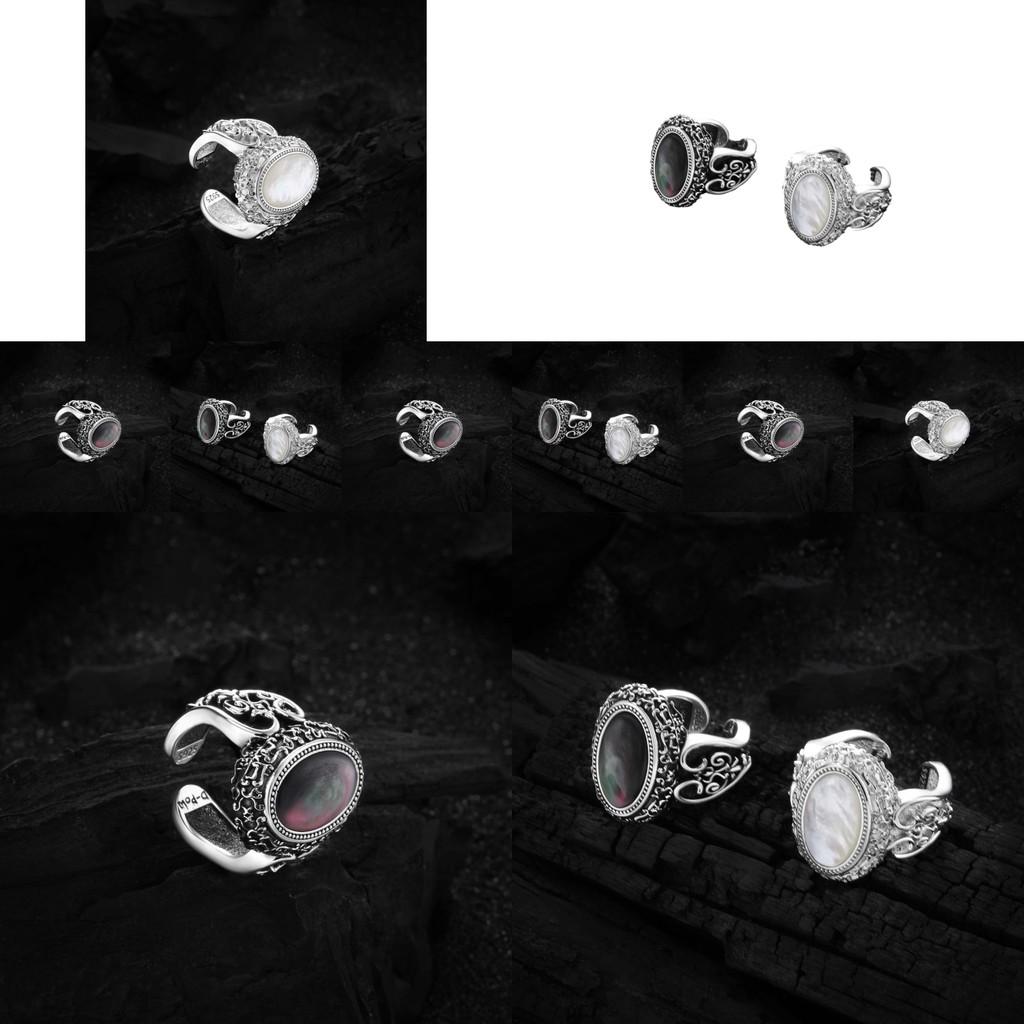 Chic 925 Silver Vintage Inspired Adjustable Black Onyx Ring For Womens Accessories