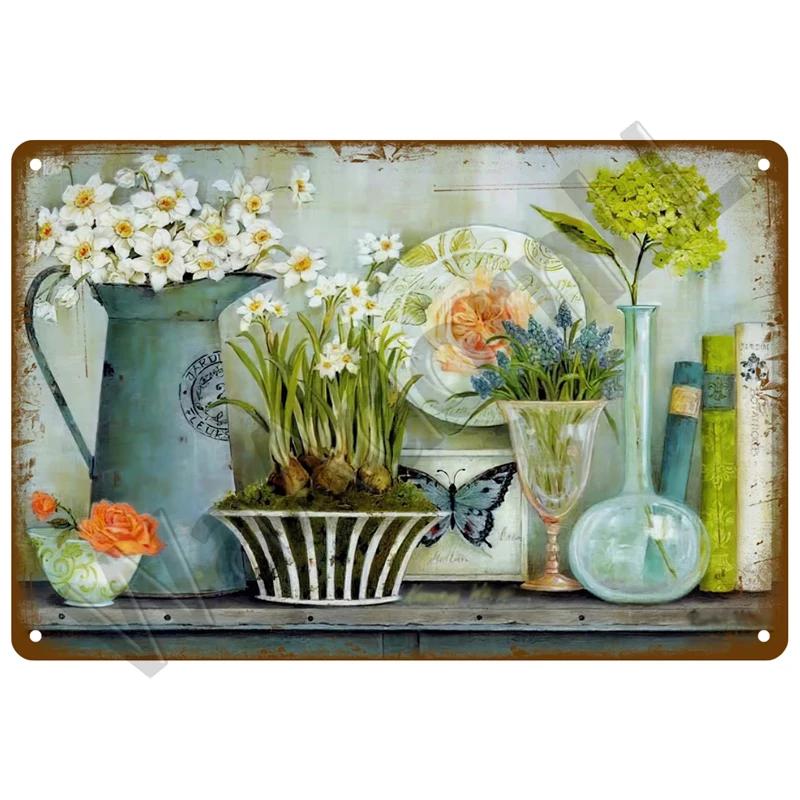 Vintage Metal Tin Sign Retro Cafe Garden Wall Art Home Decor Plaque for Room Farmhouse Painting Gift Perfect for Wall Mural D