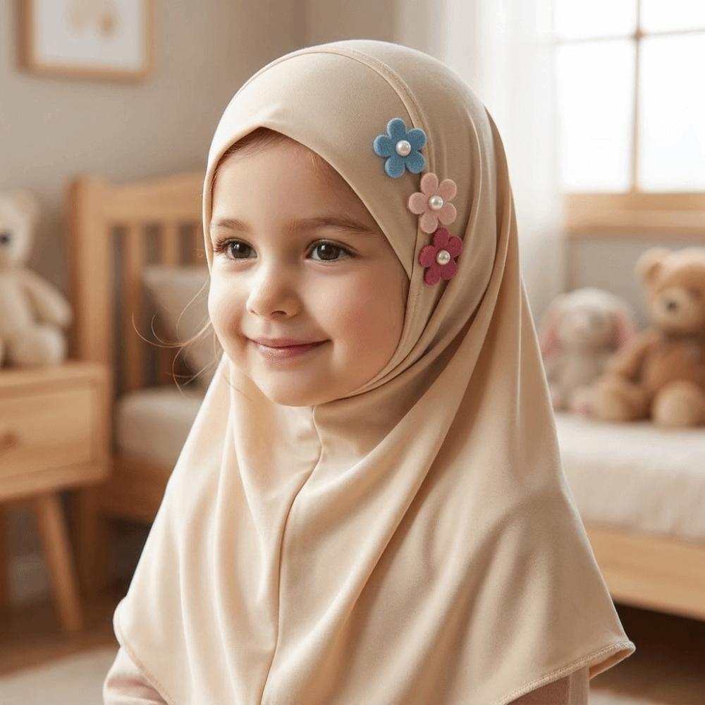 with Floral Ornament Crystal Linen Headscarf Soft Head Cover Beautiful Head Wrap Turban Children