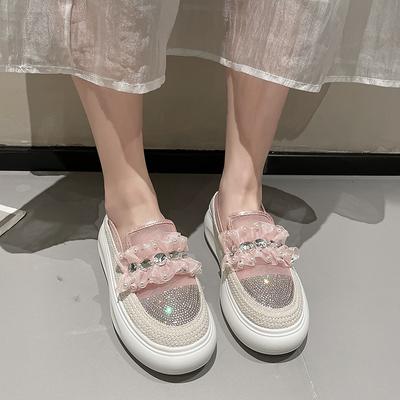 Модные хрустальные кружевные эспадрильи женские туфли с бриллиантами лоферы рыбака женские слипоны мокасины резиновые балетки женские кроссовки