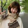 Fair Isle Red Wool Christmas Scarf: Women's Winter 2024 Korean Style Neck Warmer