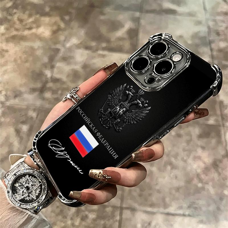 Russia Russian Flags Emblem Soft Phone Case For iPhone 15 16 17 Air 14 Pro Max 16E Plus 13 12 Mini Plating Anti-Fall Fundas