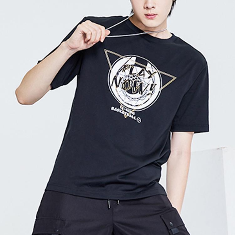 Li Ning City Letter Print Short Sleeve T-Shirt Men Tops Black AHSQ743-2