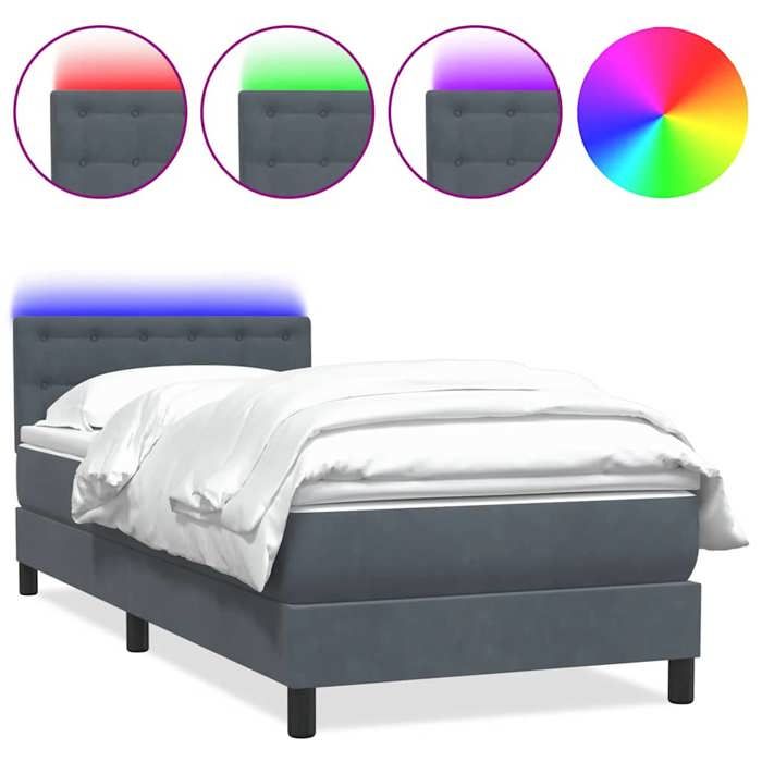 VidaXL Sommier à lattes de lit et matelas et LED gris foncé 80x220 cm velours 3317290