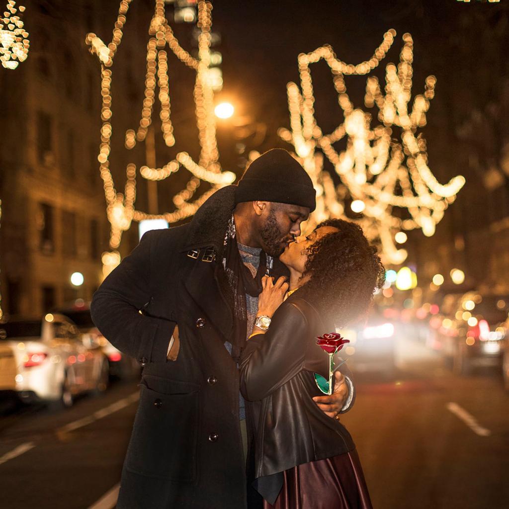 Любовь Навсегда Красная Роза с Длинным Стеблем и Отделкой из 24-каратной Золотой Фольги Лучший Подарок на День Святого Валентина