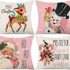 4pcs Pink Christmas Cushion Cover Santa Claus Deer Candy Durable Cover 2025 New for Home Ornament Xmas New Year Decoration