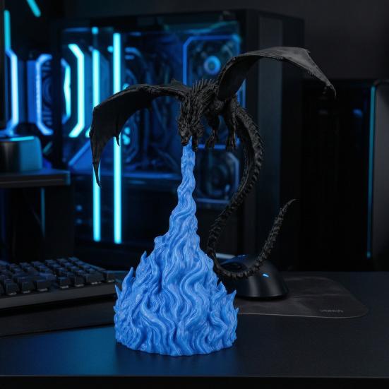 Креативный подарок для любителей драконов 3D-печатная статуэтка огнедышащего дракона, мистическая фигурка с основанием-статуэткой пламени, настольный декор, украшение для книжной полки,