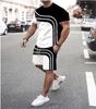 New Fashion Design Men's T-shirt Men's Sports Drawstring Shorts Simple Printed Men's 2-piece Summer Breathable Set