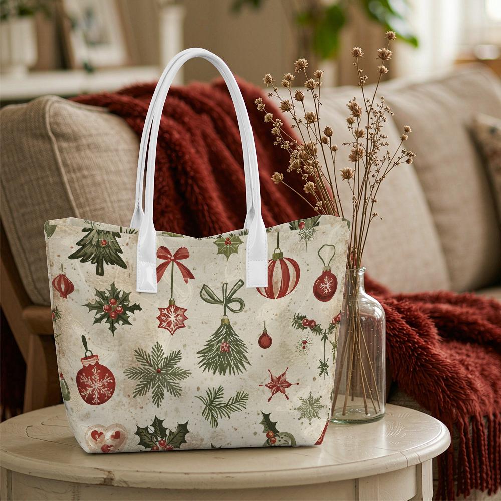 Christmas Pattern Tote Bag Festive Handbag for Daily Use