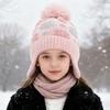 Детская шерстяная шапка с меховым помпоном, украшениями в виде маленьких цветочков, защитой ушей, утолщенной плюшевой подкладкой, вязаная шапка
