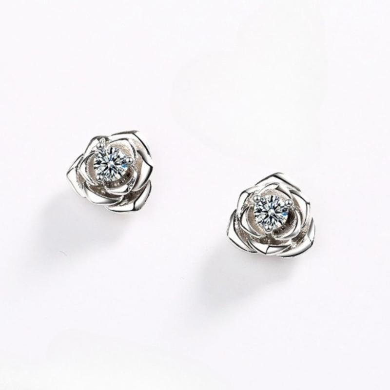 925 Silver Earrings Rose Flower for Women Sterling-Silver Wedding Jewelry Elegant Female Accessories Fashion 5A ZirconGift