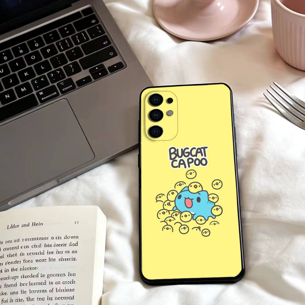 Cute B-Bugcat Capoo Phone Case For Samsung S25,24,23,22,30,21,10,9,Ultra,Plus,Lite,FE,4,5 G Soft Black Case