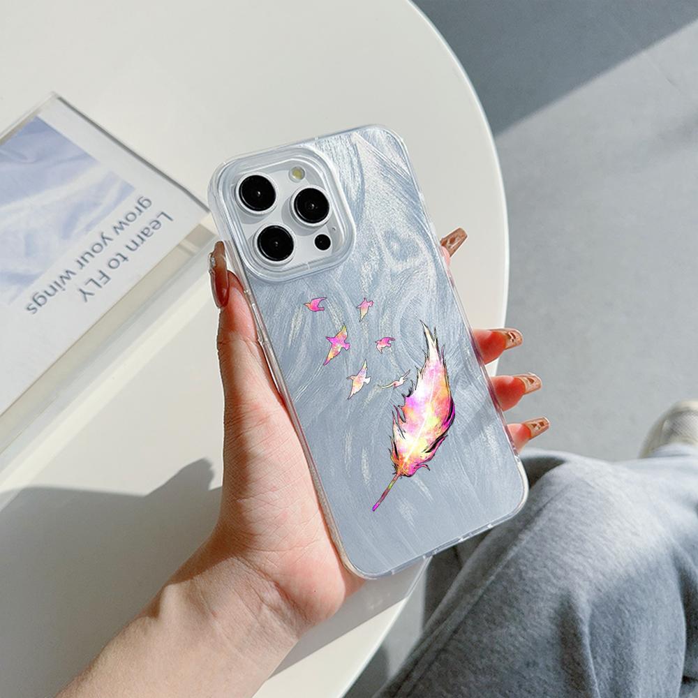 Чехол N76 Butterfly Clear Frame для Samsung S25 Ultra A55 A05s iPhone 16 13 Pro Max XR Xiaomi Redmi Note 13 с текстурой перьев из шифона и серебряным покрытием