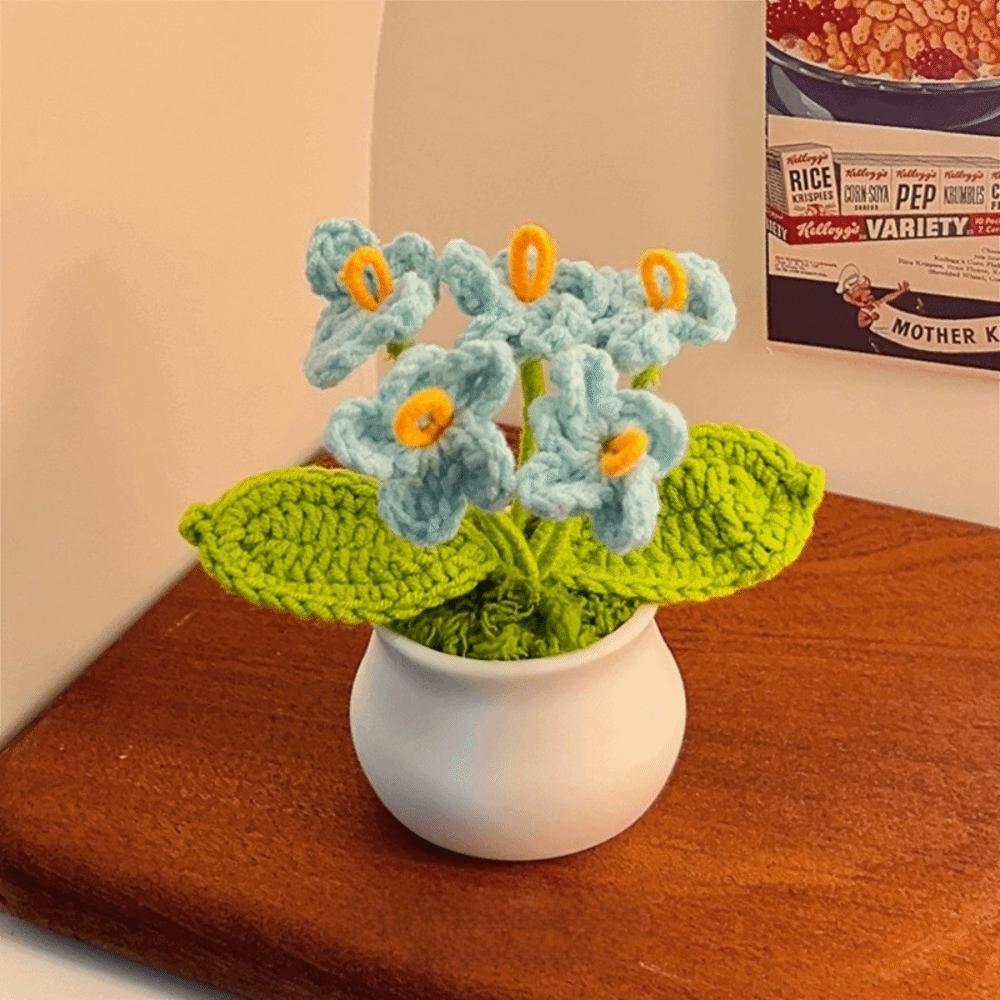 Hand Knitted Crochet Flower Doll Potted Plant Handmade Sunflower Potato Doll Artificial Flower Forget-me-not Wool Knitting Doll