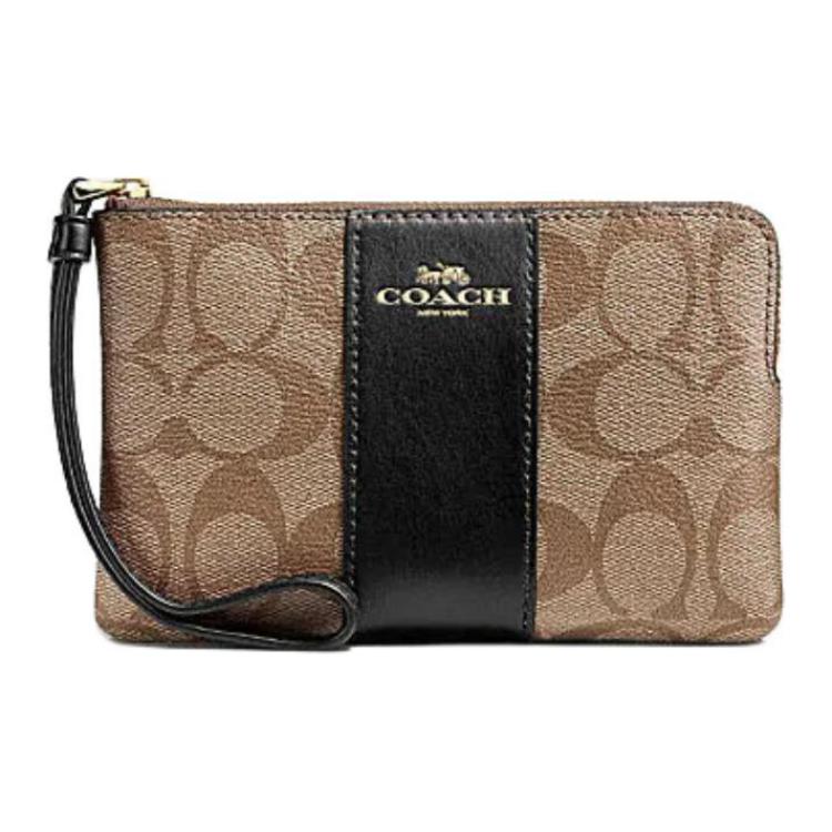Coach Коричневая косметичка-браслет из фирменного канваса с кожаной отделкой для повседневного использования