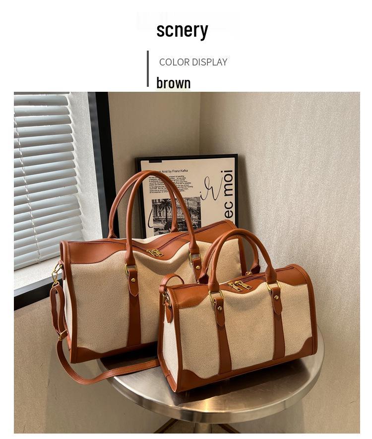 Ретро женская холщовая дорожная сумка - Большая вместимость, Дизайн с цветовыми блоками, Идеальна для спорта, фитнеса и путешествий на короткие расстояния