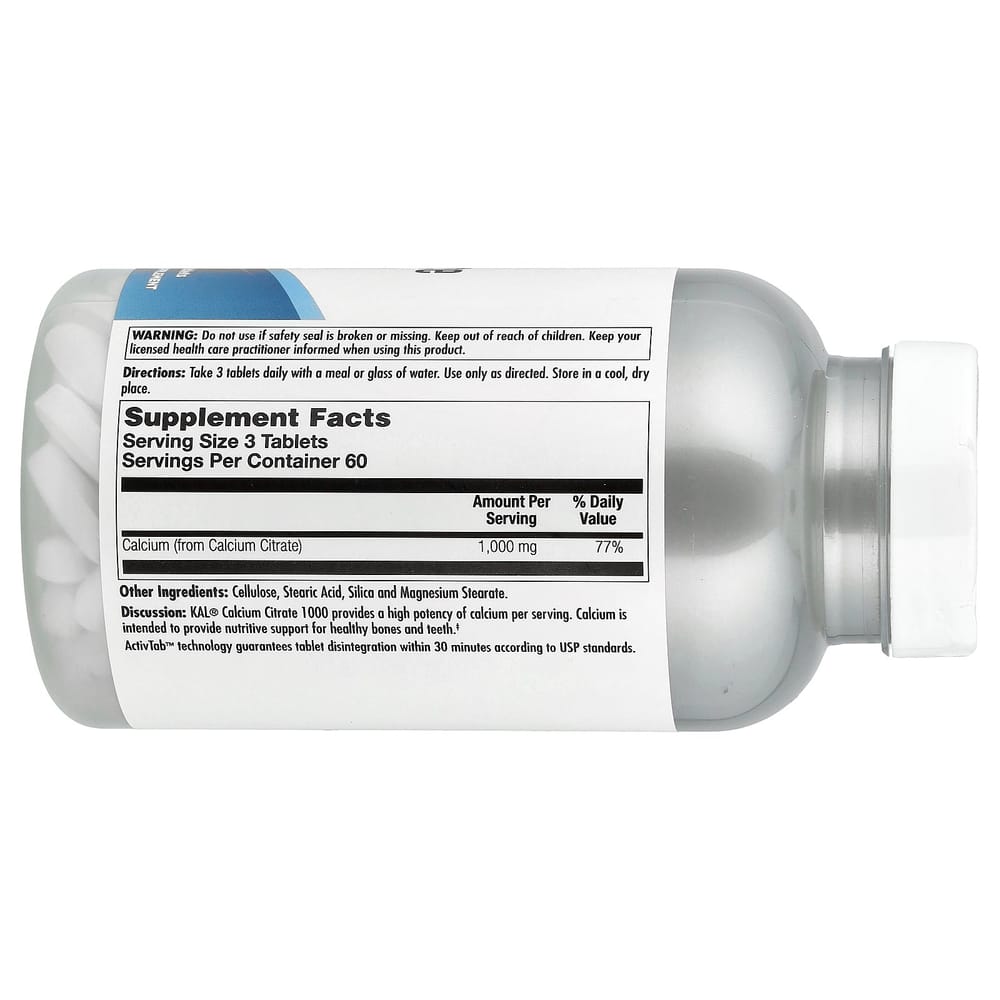 KAL Calcium Citrate 1000mg (333mg Per Tablet), 180 Tablets
