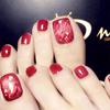24PCS Wearing Detachable Waterproof Finished Toenail Stickers Red Gold Foil Smudge Manicure