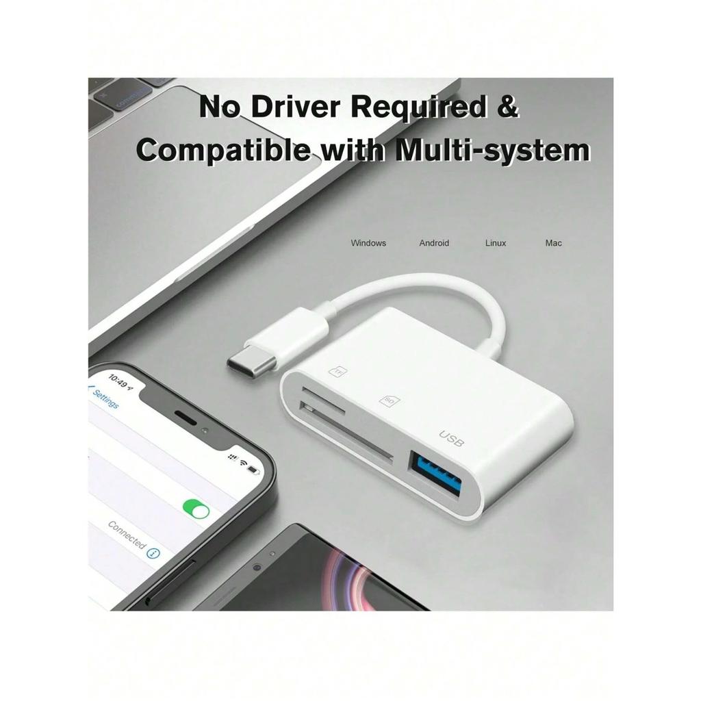 3-in-1 Type C Card Reader SD TF Memory Card Reader OTG Adapter High Speed Data Transmitter for iPhone 15 16 Samsun Xiaomi