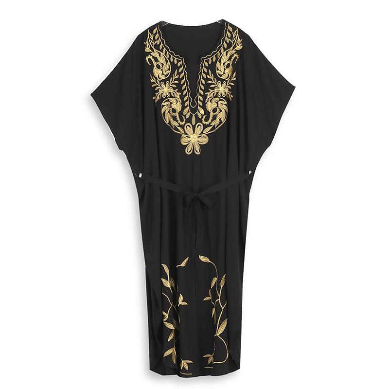 EDOLYNSA Sexy Kaftan Dress Women Plus Size Beach Wear 2023 Bohemian Tie Dye Striped Bikini Cover-ups Long Tunic Swim Suit Cover Up Q1517