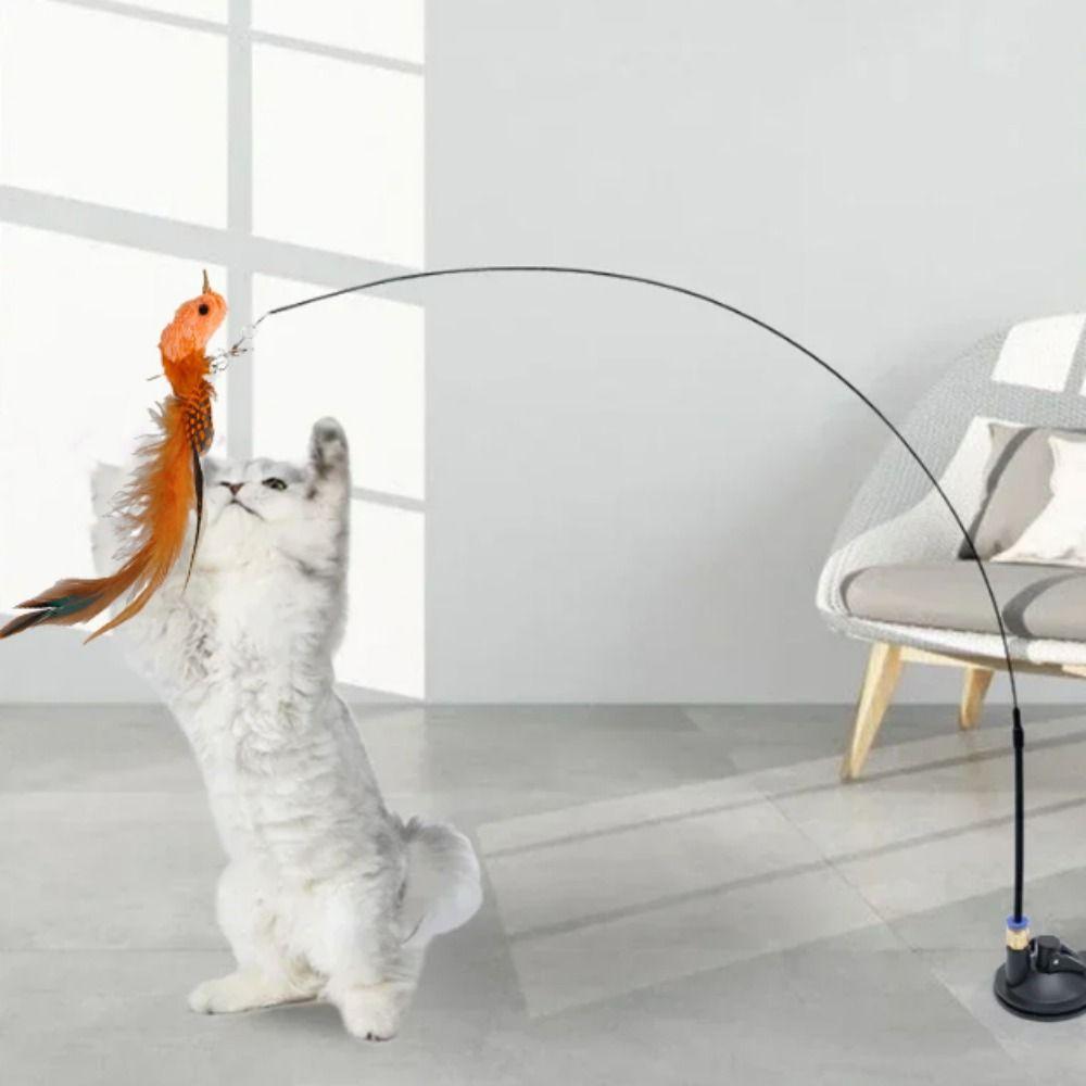 Funny Simulation Feather Bird Sucker Cat Stick Toy Playing Teaser Wand Replacement Head Interactive Cat Toy Cat Supplies