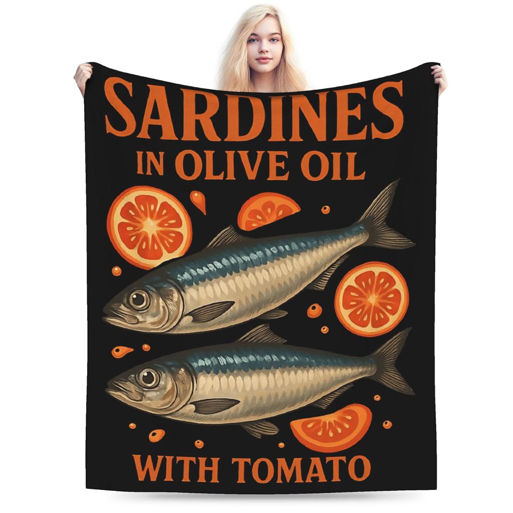 Retro Sardines Plush Blanket Girls Boys Flannel Throw Blanket For Couch Chair Sofa Super Soft Custom Quality Bedspread Gift