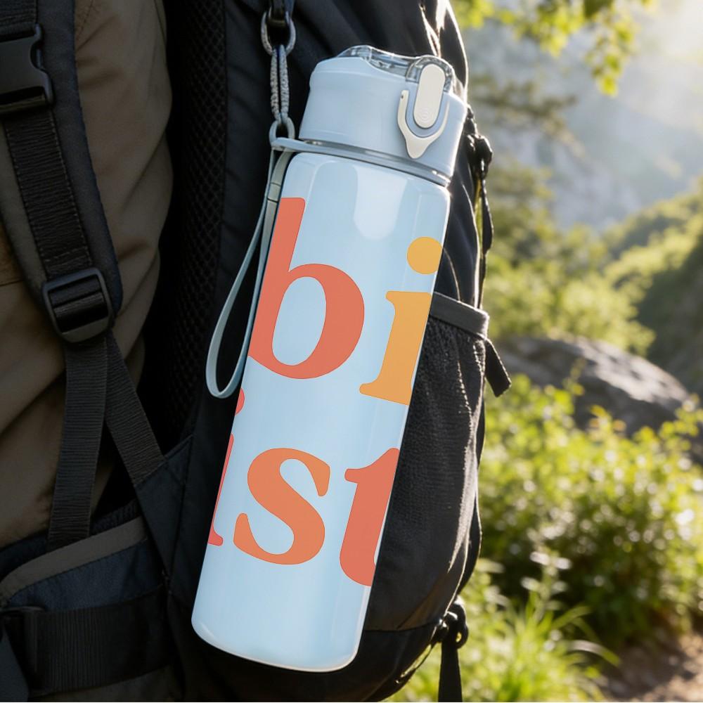 1PC Big Sister Color Text Art Print 750ml Color Plastic Sports Water Bottle Leakproof Flip Straw Lid Suitable for Sports Office Home Use
