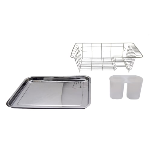 TAKAGI Stainless Steel Drainer and Tray Set with Storage Basket, Silver, Heat-Resistant up to 120C, Cold-Resistant up to -20C, Rust-Resistant, with