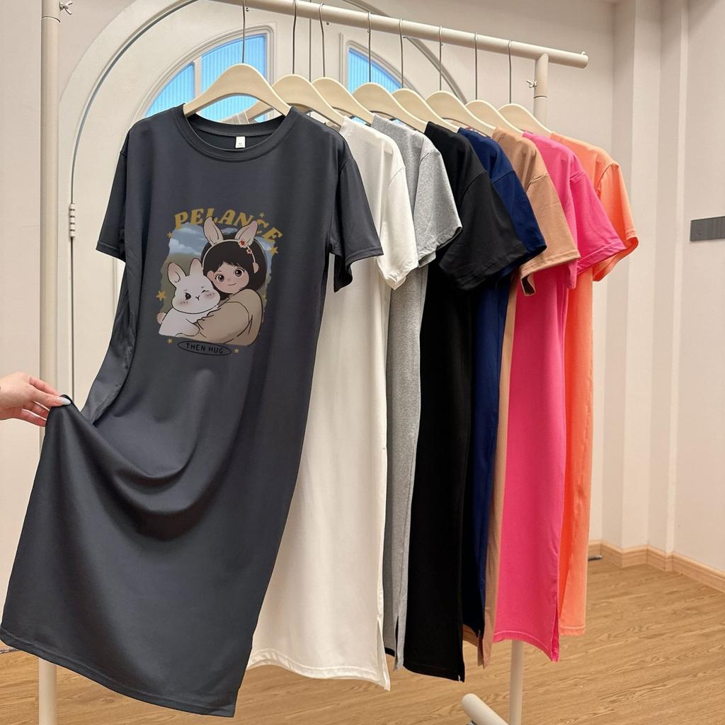 Женское платье-футболка с короткими рукавами и круглым вырезом, большого размера, свободного кроя, длинное, в стиле кэжуал, длиной до колена, для сна