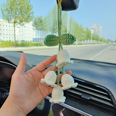 Милое автомобильное зеркало ручной работы, подвесное в виде цветка ландыша, внутреннее зеркало заднего вида, цветочные аксессуары для автомобиля, вязаная крючком игрушка