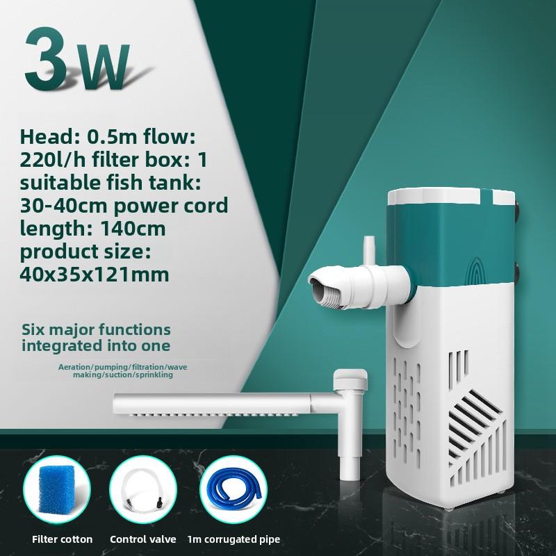 4-in-1 Ultra Quiet Submersible Aquarium Filter with Built-in Air Pump, Waste Suction & Water Circulation for Mini Tank