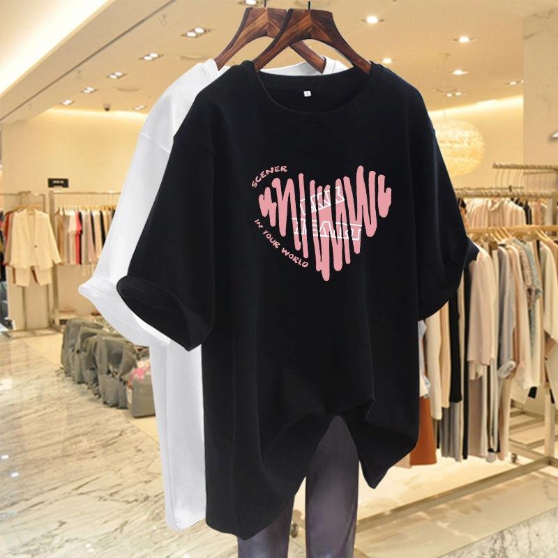 American retro t-shirt women's short-sleeved summer large size loose oversize short-sleeved t-shirt crew neck top tide
