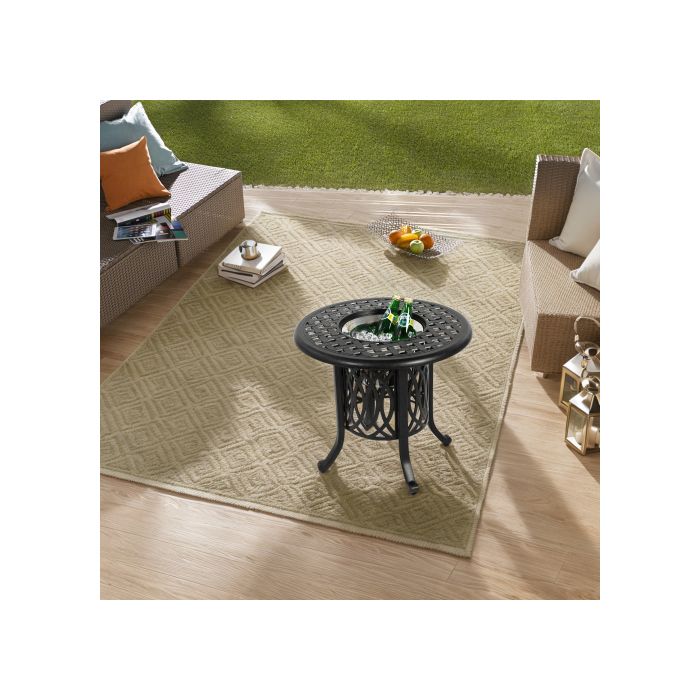 Table d'extérieur en aluminium avec seau à glace Table d'appoint en aluminium avec pieds réglables Table basse d'extérieur compacte