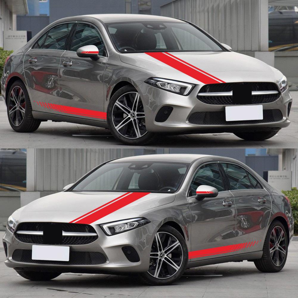 5 PCS Universal Red Car Racing Body Side Stripe Skirt Roof Hood Decal Sticker for All Cars PVC Decal