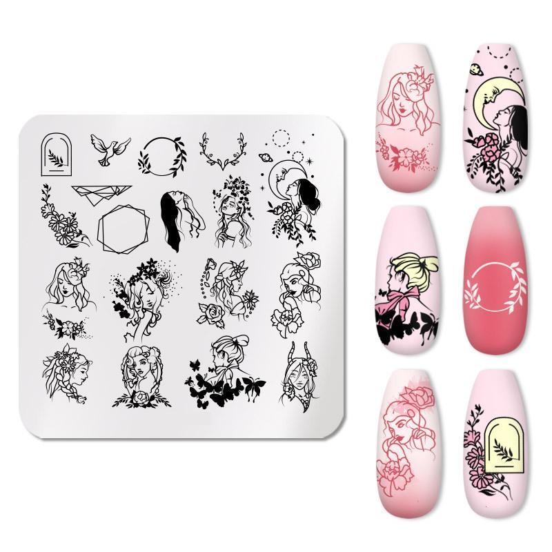 Штамповочные пластины для дизайна ногтей, листья, цветы, трафареты из нержавеющей стали, инструменты для штамповки изображений для ногтей, маникюрные инструменты
