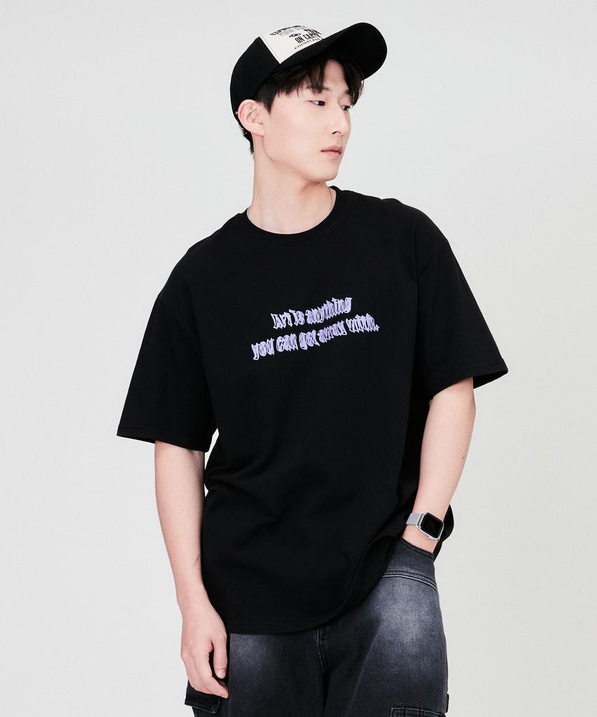 QUTON Anything Purple Oversized Heavy Short Sleeve T-Shirt_Black