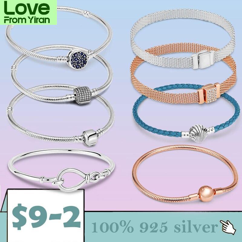 Элегантный браслет Pulseira из стерлингового серебра 925 пробы, браслет-цепочка в виде змеи бесконечности для женщин, оригинальный подарок в виде бусин с подвесками