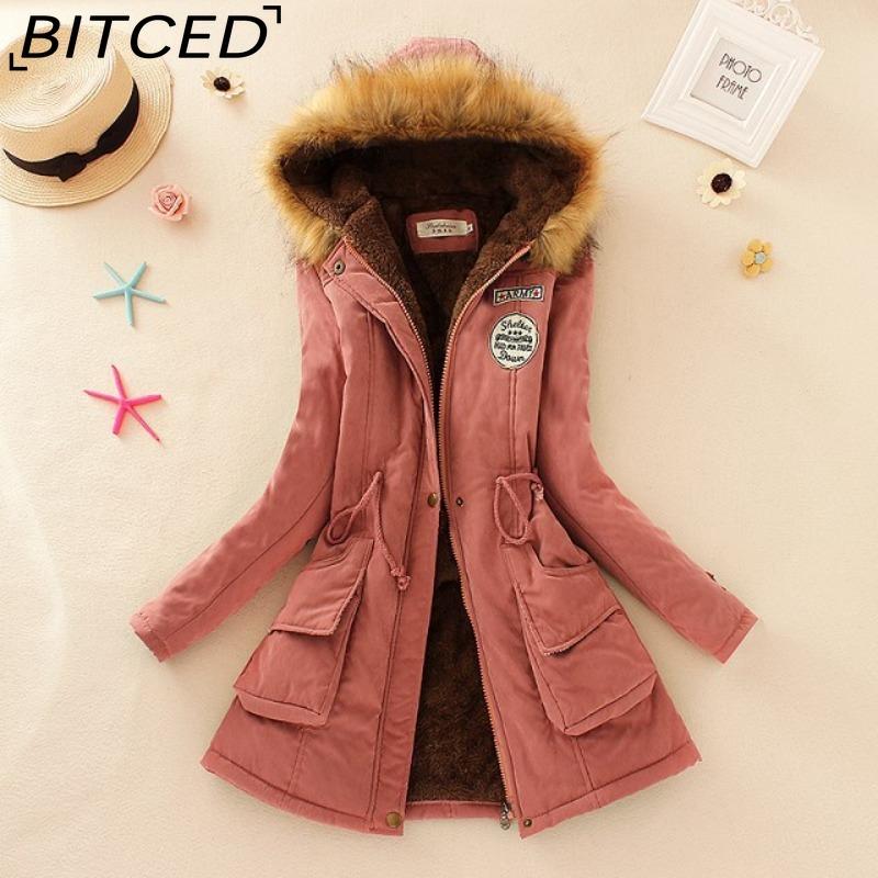 BITCED Fall/Winter Women's Plus Size Thickened Standard-Fit Long-Sleeve Hooded Shearling-Lined Cotton Jacket