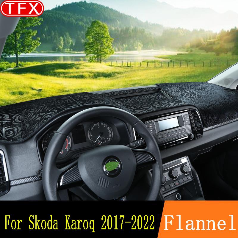 Фланелевой коврик для приборной панели автомобиля для Skoda Karoq 2017 ~ 2022, противоскользящий коврик, солнцезащитный козырек, ковер, анти-УФ-тире, авто
