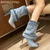 Cowboy Pointed Toe Women Mid Calf Boots Fashion High Heels Sexy Shoes Designer Winter New Botas 2025 Trend Pumps Botas De Mujer