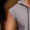 Men Vest Hooded Drawstring Sleeveless Tops Solid Color T-Shirt with Wide Shoulder