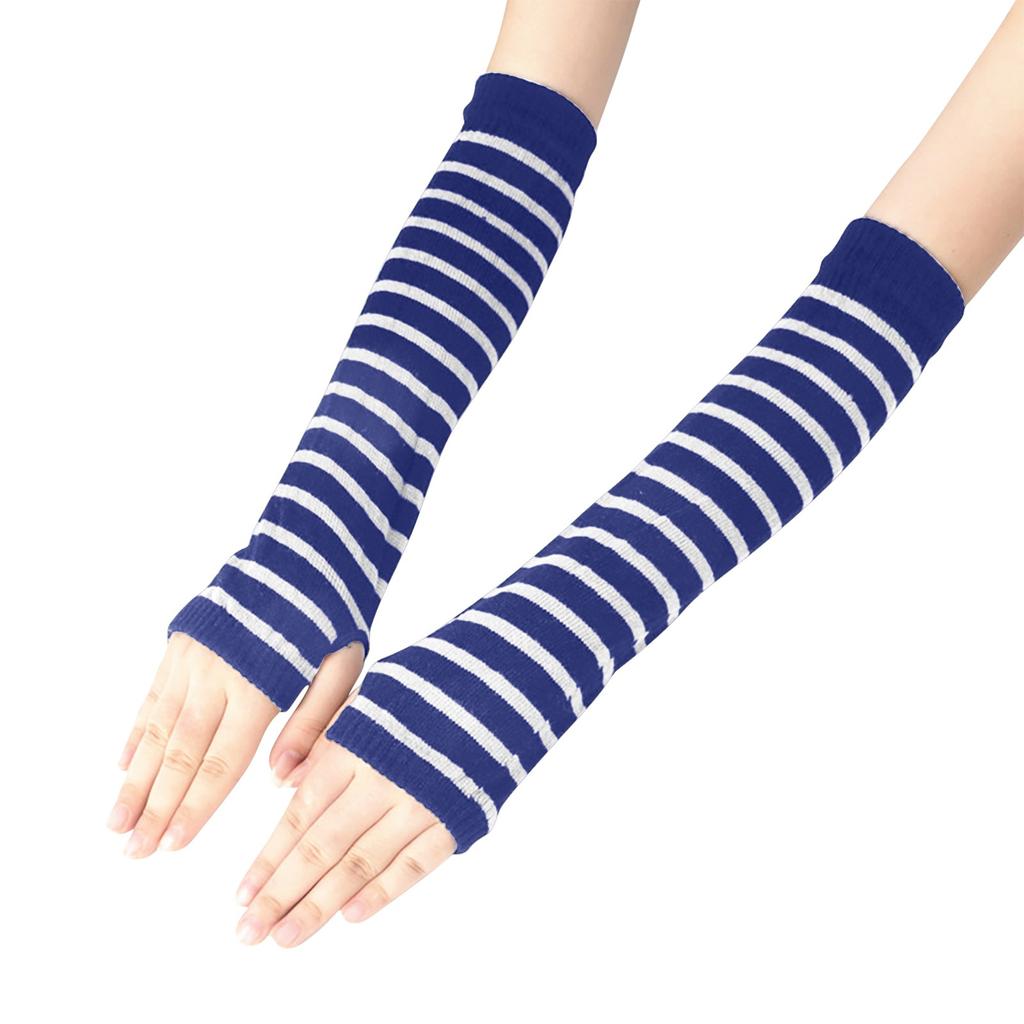 Women Fashion Punk Gothic Stripe Long Arm Warmer Fingerless Gloves