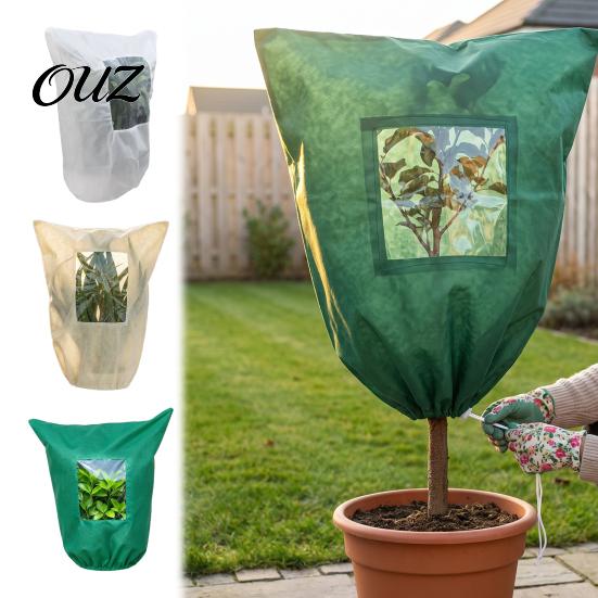Insulated Garden Frost Guard Winter Plant Cover with Viewing Window, Drawstring Freeze Protection Cover, for Potted Trees Resuable Blanket Shrubs,