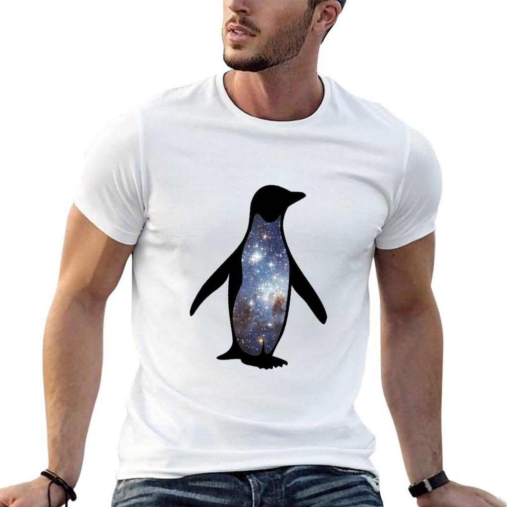 Space Penguin T-Shirt Basic Solid Color Casual Tee Shirt