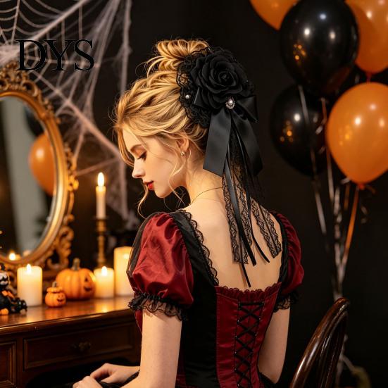Theme Party Hair Decorations Rose Bow Clip, Lace Pearl Hairpin, Lolita Gothic Bowknot Alternative Style Clips Hairpin for Women Bride Cosplay Wedding