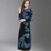 Women's Gold Velvet Embroidered Mid-Length Dress - Korean Style